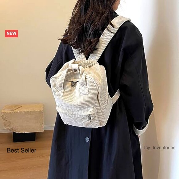 Vintage Corduroy Mini Backpack Purse Casual Retro Fashion Daypack Slim Fit main image 5